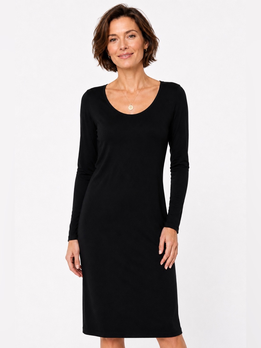 Anna Scott Little Black Knit Dress – Long Sleeve Minimalist Classic